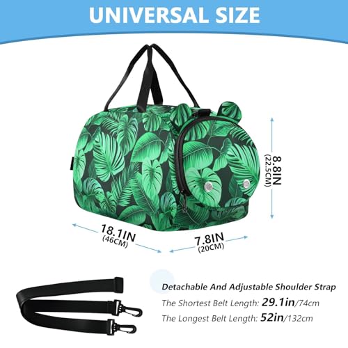 Green Palm Tree Kids Travel Duffel Bag for Boys Girls Overnight Weekend Tote Bag with Shoes Compartment for Gym Sports Dance3