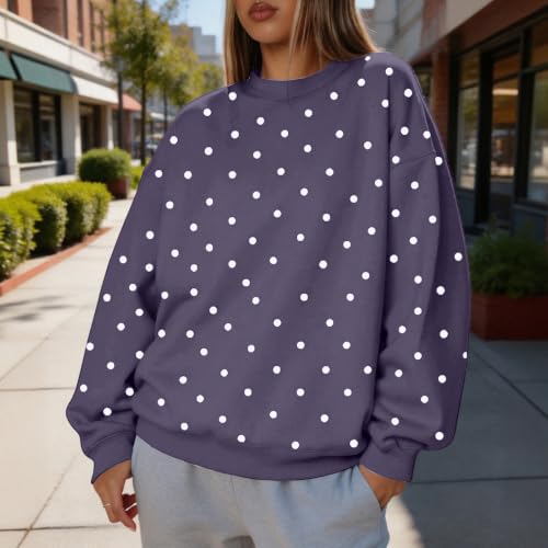 Oversized Sweatshirt for Women Crewneck Polka Dots Fleece Sweet Tops - image 3