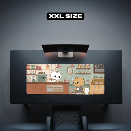 Image of Meow Cafe Premium Desk Mat | Anti-Skid | Anti-Slip | 80 x 30 cm | Laptop Mat for Work from Home /Office /Gaming- Extended Mouse pad and Keyboard Desk mat