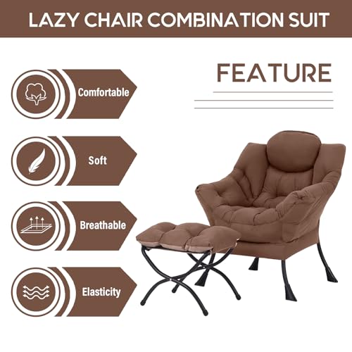 Image of LITA Lazy Chair with Ottoman, Modern Accent Leisure Upholstered Sofa Chair, Contemporary Lounge Reading Chairs with Armrests and a Side Pocket for Living Room, Bedroom & Small Space, Dark Brown