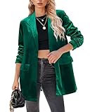 GRAPENT Green Velvet Blazer - Women's Professional Clothes for Work & Casual Business Attire - Dark Green, Medium Size 8 & 10