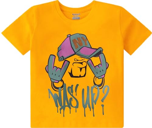 Image of kiddeo Boys Cotton Printed Regular Fit T-Shirt(Pack of 5)