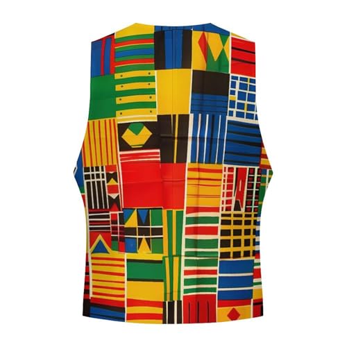 African Kente Cloth Ethnic Art Pattern Mens Suit Vest Slim Fit Button Up V Neck Business Waistcoat Sleeveless Dressy Top4