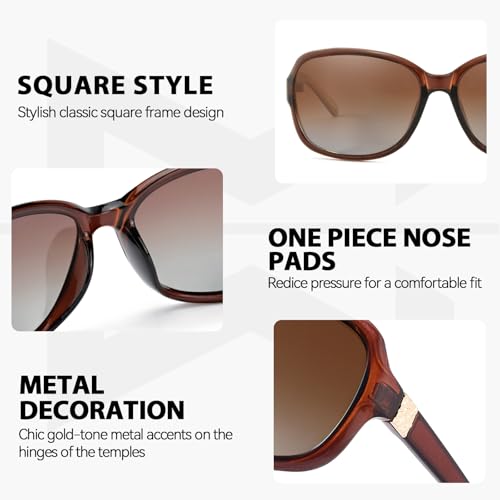 Myiaur Polarized Sunglasses for Women, Trendy Oversized Sun Glasses, UV400 Protection Shades for Driving, Vacation (2 Pack)4