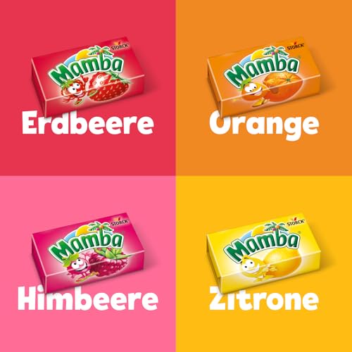 Mamba – 24 x 106g (4er Stange) – Leckere Kaubonbons mit Fruchtgeschmack in vier verschiedenen Sorten – Süßigkeiten Mix