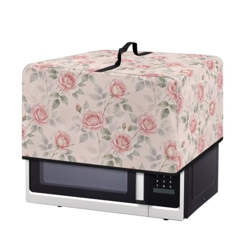 Image of Microwave Oven Cover Air Fryer Toaster Oven Dust Cover with Handle, Stain-Resistant Small Electric Appliance Protector for Kitchen Decor, L, Pink Rose