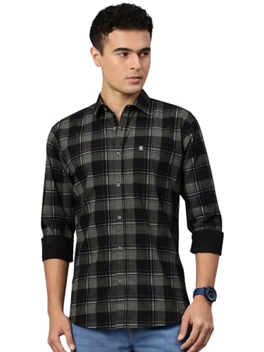 Image of Majestic Man Men Comfort Slim Fit Opaque Checked Pure Cotton Casual Shirt