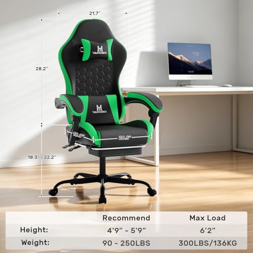 Image of Gaming Chair, Computer Office Chair with Footrest, Adjustable Height & Backrest Gaming Chairs with Swivel for Adults, High Back PU Leather Ergonomic Chair with Lumbar Support, Blackgreen