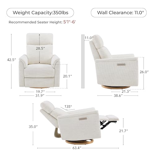 CHITA Power Swivel Glider for Adults with Nightlight, Nursery Recliner Chair with Power Headrest for Living Room, Bedroom, Water-Resistant Boucle Fabric, Boucle Fabric in Pearl - Image 3