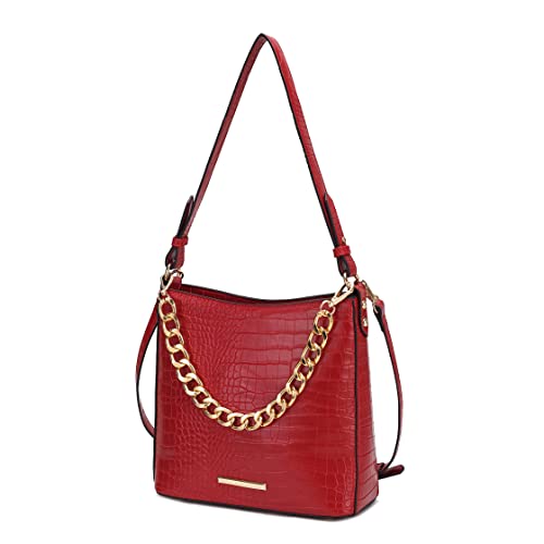 Image of MKF Collection Shoulder Bag for Women, Faux Crocodile-Embossed Vegan Leather, Hobo Handbag Messenger Purse