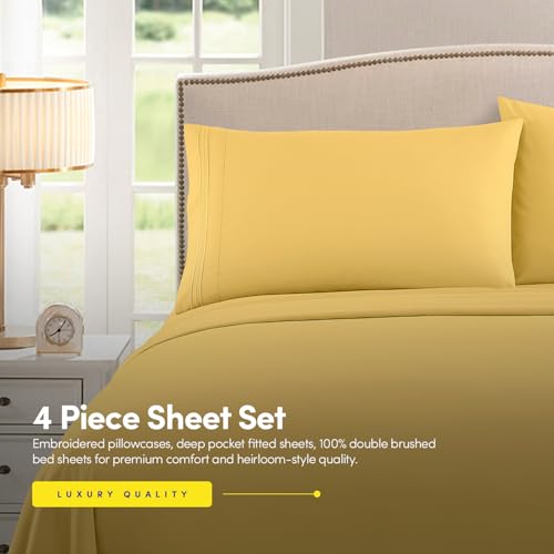 Image of 1500 Supreme Collection King Sheet Sets Yellow - Luxury Hotel Bed Sheets and Pillowcase Set for King Mattress - Extra Soft, Elastic Corner Straps, Deep Pocket Sheets, King Yellow