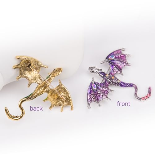 Image of ZORZA Vintage Enamel Dragon Brooch Pin Rhinestone Pterosaur Flying Dragon Brooch Cartoon Style Animal Brooch Personalized Wings Dragon Badge for Hats Collars and Bags
