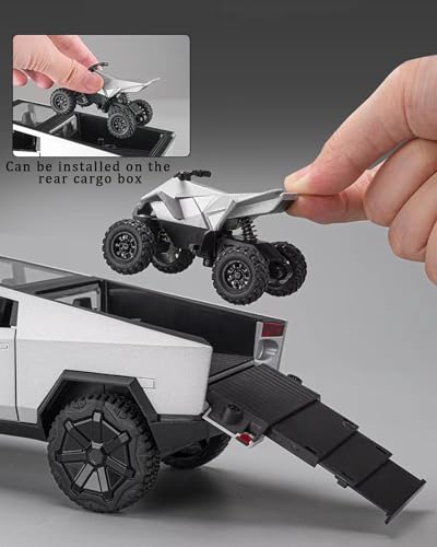 Image of DEOXY 1:32 Scale Tesla Cybertruck Model Collection Enthusiasts Toy Pull Back Pick-Up Truck with Sound and Light, Alloy Diecast Cyber-Truck Toys for Kids Gift (Not Including Mini Car - Silver)