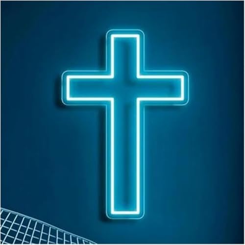 Néon signe Croix Jésus LED bleu glace décoration murale salon
