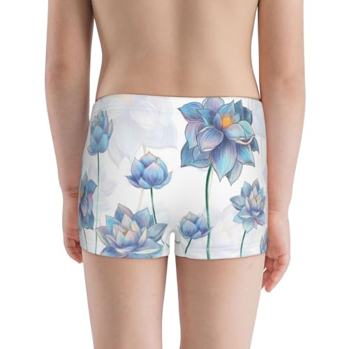Boys' Cotton Boxer Brief Soft Underwear-Pale Blue Lotus Flowers3