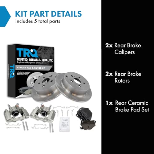 Image of TRQ Rear Brake Pad and Rotor Set Ceramic Rotors Calipers