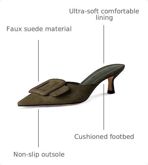 Image of Fericzot Mule Slippers for Women,Slingback Buckle Pumps Pointed Toe Kitten Heels Shoes Slides Backless Dress Sandals