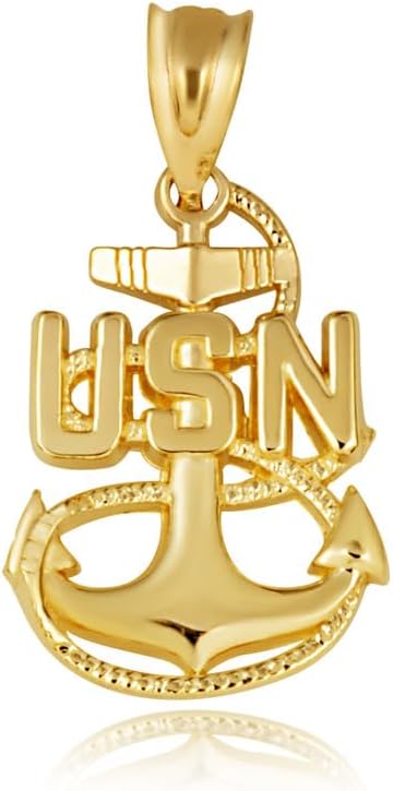 United States Navy Officially Licensed Chief Petty Officer Anchor Emblem Fine Pendant Real Solid 14Kt Gold