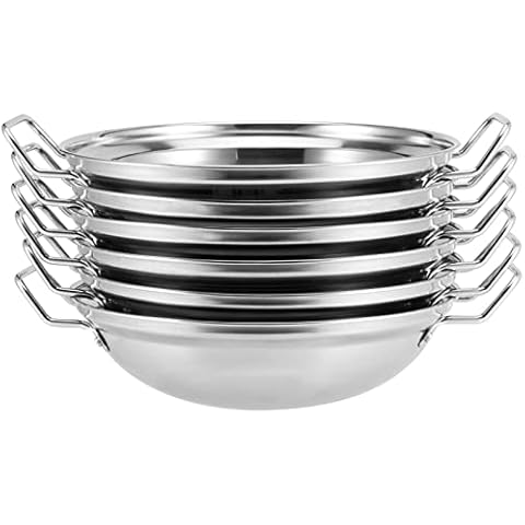 MUKCHAP 6 Pack 22cm Balti Serving Dishes, Indian Food Curry Serving Karahi Dishes, Stainless Steel Balti Bowl with Handle, Silver Cover