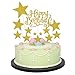 Produktbild Allazone 1 Stück Gold Happy Birthday Cake Topper Gold Geburtstagstorte Dekoration und 12 Stück Gold Pentacle Stars Cake Topper Dekoration für Party Dekoration