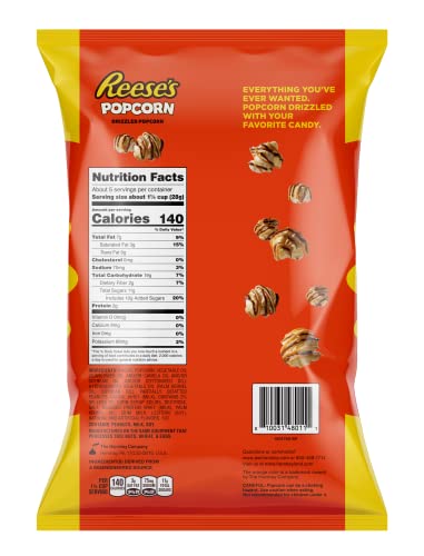 Reese's Popcorn, 5.25Oz Grocery Sized Bag, Popcorn Coated In Chocolatey Drizzle And Peanut Butter Crème, Ready To Eat, Savory Snack, Sweet And Salty Snacks #TOP1