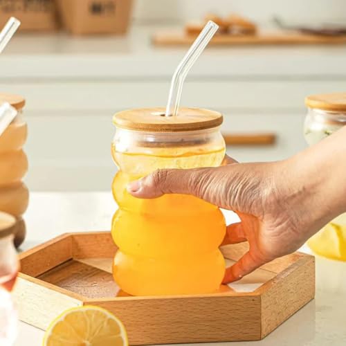 Image of MELLORA Wave Glass Tumbler with Straw 500ml Transparent Sipper for Mocktails & Cocktails | Ideal for Summer Travel, Outings & Daily Use