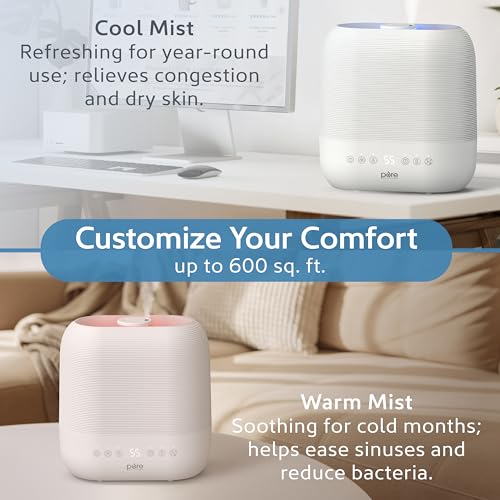 Pure Enrichment HUME Sense Warm & Cool Mist Top-Fill Humidifier, 2-Gal Tank, Up to 4.5 Days, Auto Humidity Sensor, 3 Mist Levels, Night Light, Aromatherapy, Sleep Mode & Auto Shut-Off - Image 4