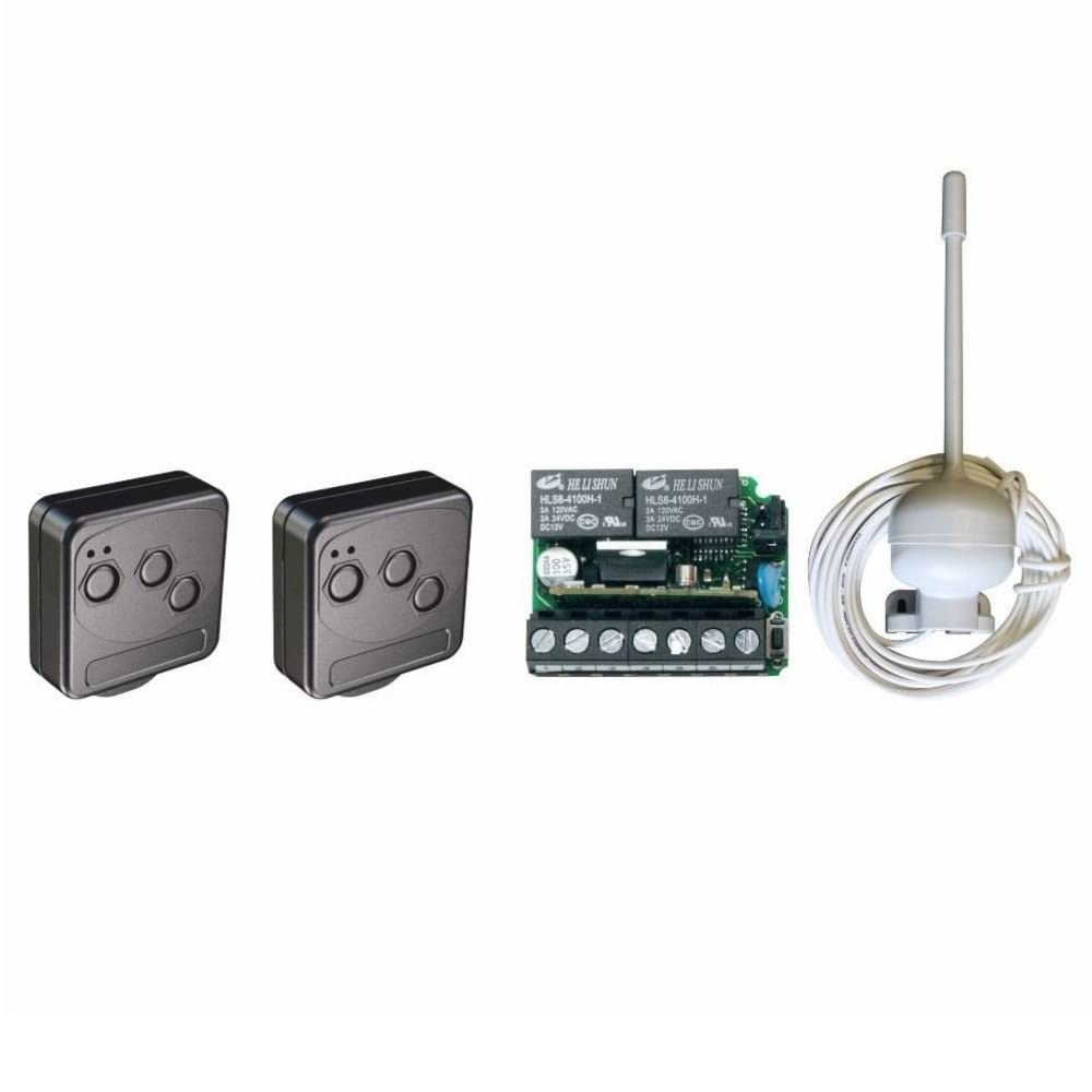 Kit ricevente radio R2A 433,92MHz a 2 canali ad autoapprendimento con contenitore e 2 telecomandi Cremino, 180 codici memorizzabili, 12-24V AC/DC - Tecno Automazione KRA2C5TN
