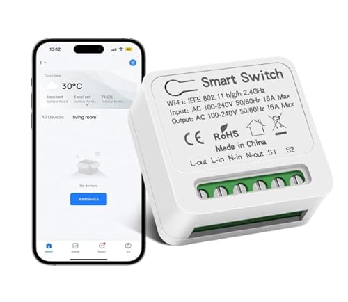 433Mhz and WiFi Smart Light Switch DIY Breaker Module, **UK WAREHOUSE**- WiFi Smart Relay Switch Controlled by Smart Life/Tuya App, Compatible with Alexa, Google ect,1 Way or 2 Way 100V-240V 16A