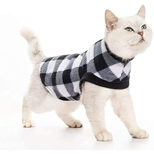 EXPAWLORER Plaid Cat Sweater – Pet Clothes Cat Puppy Vest Warm Fleece Hoodie for Cats, Fall and Cold Winter Coat Pullover Design, Buffalo Checked Sweatshirt Clothing Also for Small Dogs