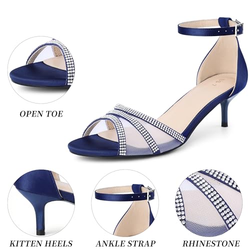 Allegra K Allegra K Women's Rhinestone Mesh Kitten Heels Navy Blue Sandals 9 M US