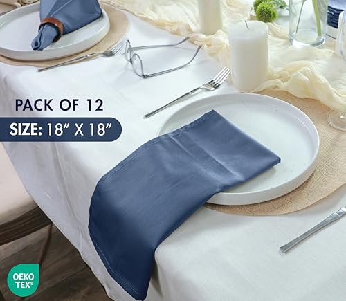 Image of Ruvanti Cloth Napkins Set of 12, Cotton Enrich 18 inchx18 inch - Ocean Blue | Washable, Soft, Durable & Absorbent Everyday Napkins. For Home, hotel, Wedding Napkins, Thanksgiving, Christmas Dinner Napkin