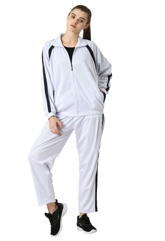 IndiWeavesWomen Solid Stylish Polyester Zipper Tracksuits for Winter (Pack of 1) White