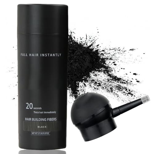 Hair Fibres Hair Building Fibres for Thinning Hair in Black (27.5g) with Applicator for Thicker-Looking Hairline & Instant Volume - Naturally Conceals Bald Spots for Men & Women