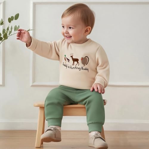 Bagilaanoe Fall Toddler Baby Boy Outfit Daddy’s Hunting Buddy Long Sleeve Shirt Pullover Sweater Top Jogger Pants Set3