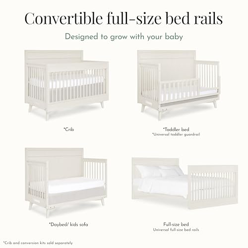 Image of evolur Full-Size Bed Conversion Rails, Designed & Tested for evolur Cribs, Durable Hardwood Build with Secure Mattress Slats, Easy Assembly - Vanilla Bean