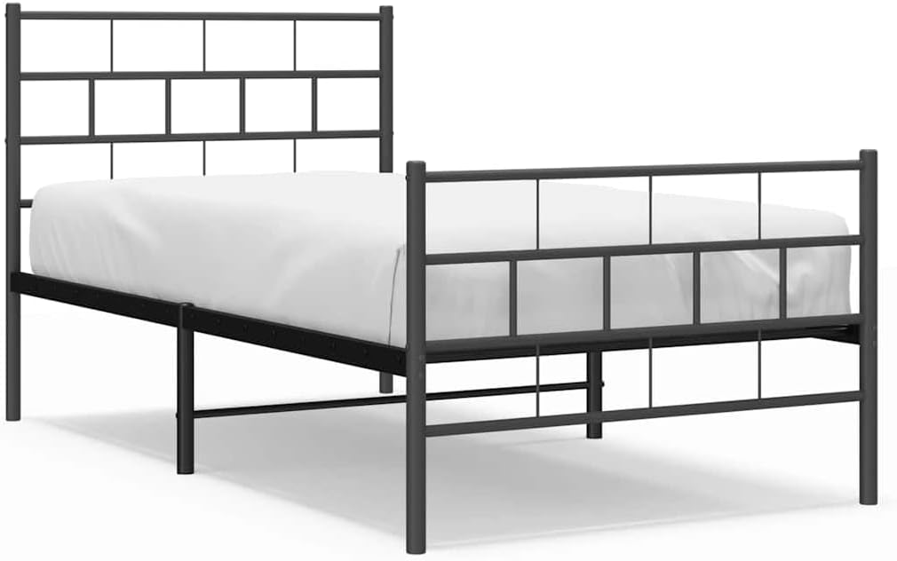 Metal Bed Frame Black Powder-Coated Steel Twin Platform Bed Frame with Sturdy Slatted Foundation Easy-Assembly Durable Nonslip Modern Minimalist Bedroom Mattress-Support Furniture