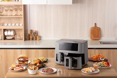 Linsar Dual Zone Heteluchtfriteuse met dubbele kamer, 8 liter, Air Fryer, 2 manden met kijkvenster, touchscreen, 9 voorinstellingen - 3000W - Afbeelding 5