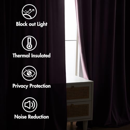 Image of MIULEE Lavender Velvet Pinch Pleat Blackout Curtains W52 X L96 Inches | 2 Panels,Luxury,Thermal Insulated,Super Soft,Purple Tone,Back Tab & Rod Pocket,for Bedroom Living Room