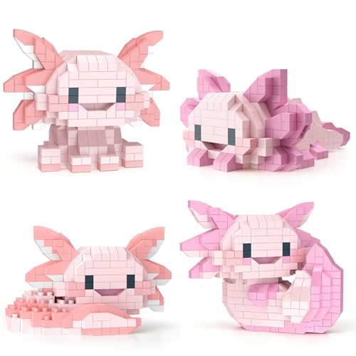 Finger Rock 4PCS Mini Axolotl Bausteine Set Mikro Axolotl Tierfiguren Klemmbausteine Modell Tiereparty Goodie Bag Geschenkbeutel Füllung Kreative Geburtstag Partygeschenke für Junge Menschen