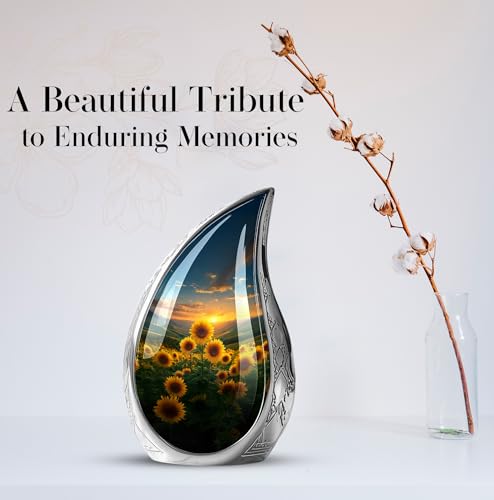 Image of Teardrop Sunflower Urns for Human Ashes - Cremation Urns for Adult Ashes Women - Sunset Sunflower Urn for Human Adult Male and Female - Funeral Urn Large for Handmade 10inch