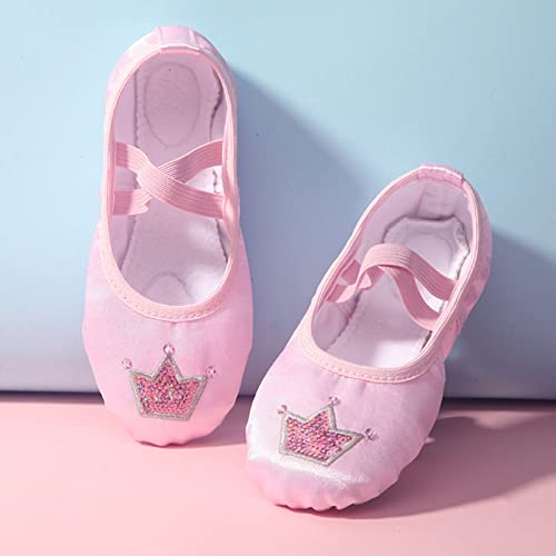 Cryfokt Crown Balletschoen – Balletschoenen voor Kinderen met Borduuroefeningen – Schattige Zachte Satijnen Dansschoenen voor Meisjes (27)
