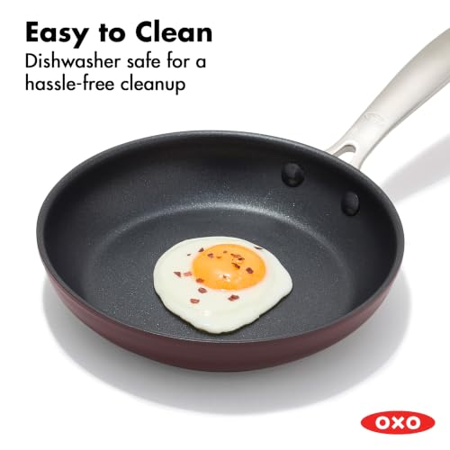 Image of OXO Enhanced 8 inch Frying Pan Skillet, PFAS-Free Ceramic Nonstick Cookware, Stainless Steel Handle, Eggs & Omelets, Dishwasher & Oven Safe, Dark Burgundy