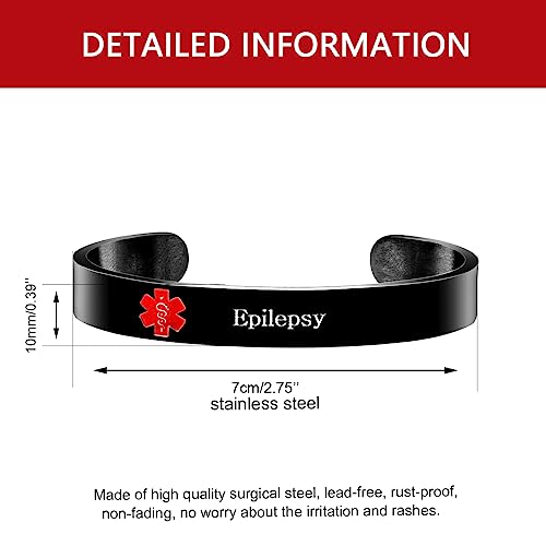 Image of Uloveido Custom Engraving Medical Alert Bracelets for Women, Stainless Steel Open Cuff Bangle Medical Bracelet Personalized Medical ID Bracelet