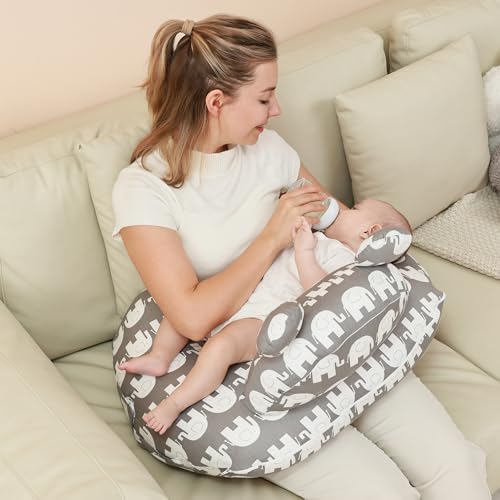 Image of lasoftan Nursing Pillow for Breastfeeding, Breast Feeding Pillow for Mom Support, Adjustable Waist Strap and Removable Cotton Cover, Elephant