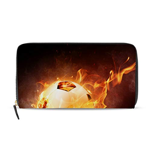 GIGIJY Creative Fire - Cartera larga con cremallera para mujer, diseño de fútbol americano, multicolor, Talla única
