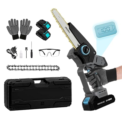 Cecotec Sierra de Podar 8 a Batería 21V MontanaForce 8000 Hand. 1100W, Velocidad 21500rpm, Engrasador a Botón, Incluye 2 Baterías Nexus, Maletín, Cadena de Repuesto y Accesorios