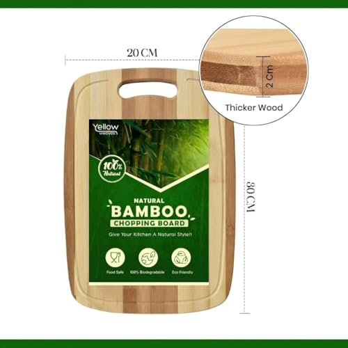 Image of Yellow Weaves Bamboo Wood Chopping Board Cutting Board with Juice Groove for Vegetables, Fruits, for Kitchen Use, Eco Friendly, BPA Free, Anti Microbial (20 x 30 CM, 2 CM Thickness)