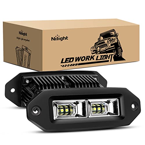 Nilight 2Pcs 40W Flush Mount LED Pods Flood LED Work Light Bar Off Road Backup Driving Lights Fog Lamp for Jeep Bumper ATV UTV SUV Truck Boat