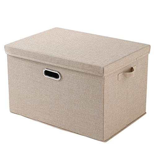 Image of HOKIPO Polyester, Linen Multipurpose Storage Box with Lid for Wardrobe, Home and Office, Beige, Large, Pack of 1 (AR-4369-L)